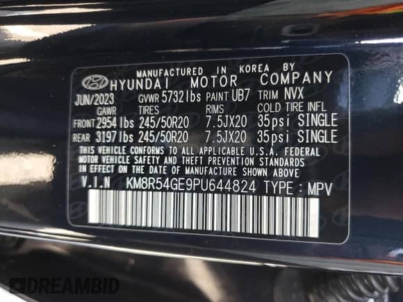 2023 Hyundai Palisade Limited с VIN KM8R54GE9PU644824, выставлен на аукционе Copart как лот 65675474 с пробегом 7 687 миль миль и Списание • Salvage title. История ставок и продаж доступна на DreamBid. Изображение 13.