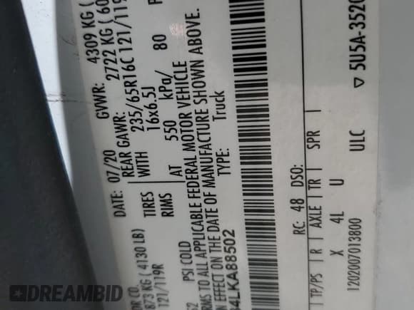 ✅ 2020 Ford Transit Cargo • VIN: 1FTBW3X84LKA88502 • Lot: 58416535. Listed on Copart with 132,693 mi. Free auction sales archive from the USA and detailed vehicle history report at DreamBid. Image 12.