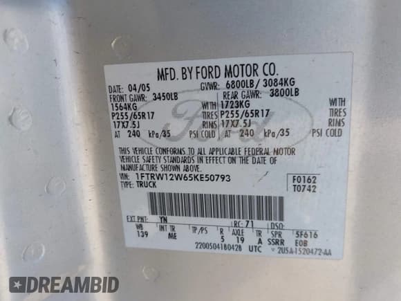✅ 2005 Ford F-150 XLT • VIN: 1FTRW12W65KE50793 • Lot: 43504902. Wystawiony na IAAI z przebiegiem 161 988 mil. Bezpłatny archiwum sprzedaży aukcyjnych z USA i szczegółowy raport historii pojazdu na DreamBid. Zdjęcie 9.