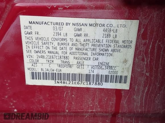 ✅ 2007 Nissan Altima SE • VIN: 1N4BL21E67C187880 • Lot: 43836337. Wystawiony na IAAI z przebiegiem 88 072 mil. Bezpłatny archiwum sprzedaży aukcyjnych z USA i szczegółowy raport historii pojazdu na DreamBid. Zdjęcie 9.