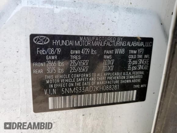 ✅ 2019 Hyundai Santa Fe SEL • VIN: 5NMS33AD2KH088281 • Лот: 80778475. Опубликован ранее на Copart с пробегом 105 969 миль. Бесплатный доступ к архиву аукционных продаж из США и подробный отчёт об истории автомобиля на DreamBid. Изображение 13.