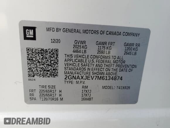 ✅ 2021 Chevrolet Equinox LT • VIN: 2GNAXJEV7M6134874 • Lot: 80825595. Listed on Copart with 32,984 mi. Free auction sales archive from the USA and detailed vehicle history report at DreamBid. Image 14.