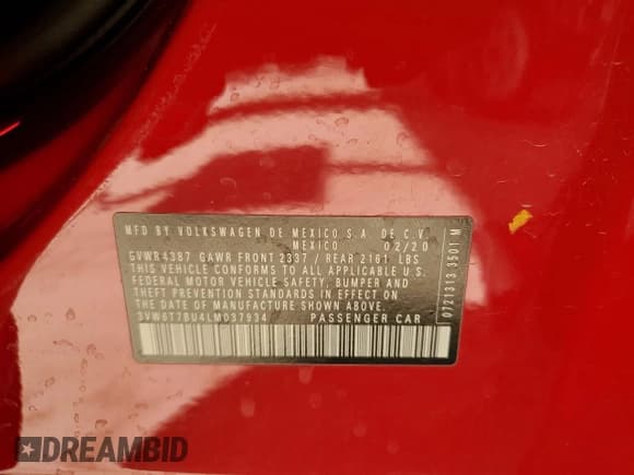 ✅ 2020 Volkswagen Jetta S • VIN: 3VW6T7BU4LM037934 • Lot: 66337405. Wystawiony na Copart z przebiegiem 65 392 mil. Bezpłatny archiwum sprzedaży aukcyjnych z USA i szczegółowy raport historii pojazdu na DreamBid. Zdjęcie 12.