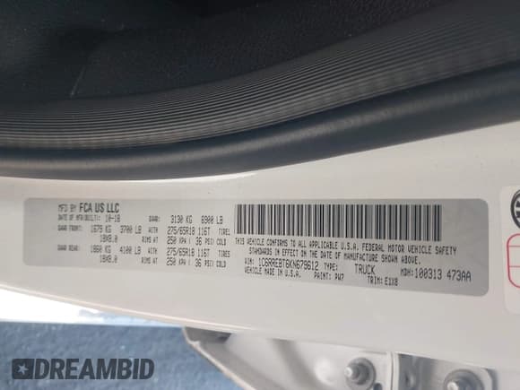 ✅ 2019 Ram 1500 Big Horn • VIN: 1C6RREBT6KN679612 • Lot: 42688864. Wystawiony na IAAI z przebiegiem 62 492 mil. Bezpłatny archiwum sprzedaży aukcyjnych z USA i szczegółowy raport historii pojazdu na DreamBid. Zdjęcie 9.