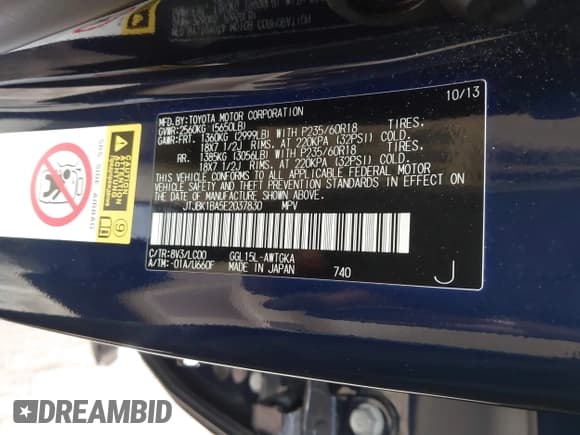 ✅ 2014 Lexus RX 350 • VIN: JTJBK1BA5E2037830 • Lot: 43702055. Listed on IAAI with 77,261 mi. Free auction sales archive from the USA and detailed vehicle history report at DreamBid. Image 9.