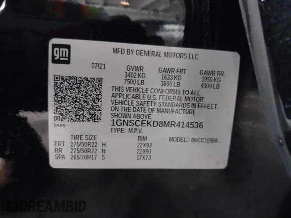 ✅ 2021 Chevrolet Suburban RST • VIN: 1GNSCEKD8MR414536 • Lot: 41359461. Listed on IAAI with 183,348 mi. Free auction sales archive from the USA and detailed vehicle history report at DreamBid. Image 9.