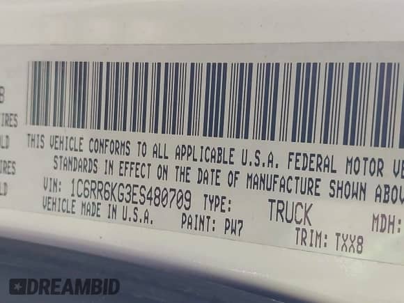 2014 Ram 1500 Tradesman z VIN 1C6RR6KG3ES480709, wystawiony jako IAAI lot #42817489 z przebiegiem 170 425 mil mil oraz . Historia ofert i sprzedaży dostępna na DreamBid. Obrazek 9.