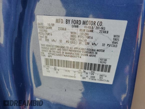 ✅ 2010 Ford Escape XLT • VIN: 1FMCU0D74AKB00774 • Lot: 86645415. Listed on Copart with Not provided. Free auction sales archive from the USA and detailed vehicle history report at DreamBid. Image 14.