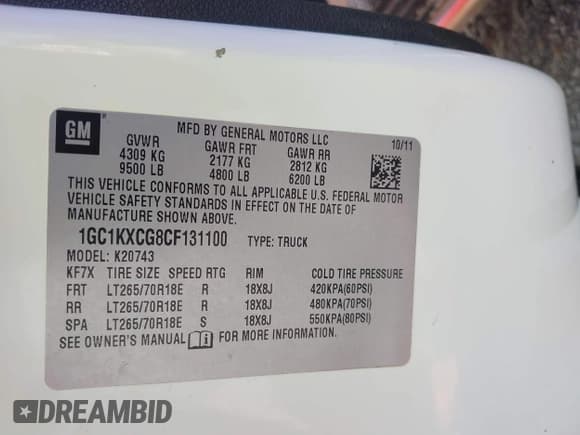 ✅ 2012 Chevrolet Silverado 2500HD LT • VIN: 1GC1KXCG8CF131100 • Лот: 42498393. Опубликован ранее на IAAI с пробегом 258 210 миль. Бесплатный доступ к архиву аукционных продаж из США и подробный отчёт об истории автомобиля на DreamBid. Изображение 9.