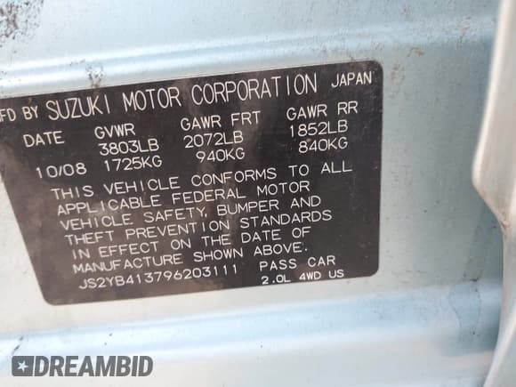 ✅ 2009 Suzuki SX4 AWD • VIN: JS2YB413796203111 • Lot: 43759931. Listed on IAAI with 80,119 mi. Free auction sales archive from the USA and detailed vehicle history report at DreamBid. Image 9.