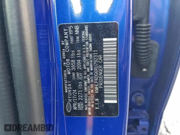 ✅ 2024 Hyundai Elantra Limited • VIN: KMHLP4DG6RU792311 • Lot: 94151155. Listed on Copart with 23,631 mi. Free auction sales archive from the USA and detailed vehicle history report at DreamBid. Image 12.