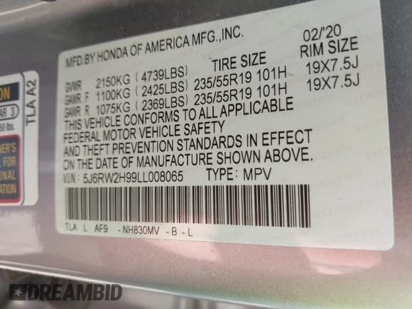 ✅ 2020 Honda CR-V Touring • VIN: 5J6RW2H99LL008065 • Lot: 42689788. Listed on IAAI with 70,749 mi. Free auction sales archive from the USA and detailed vehicle history report at DreamBid. Image 9.