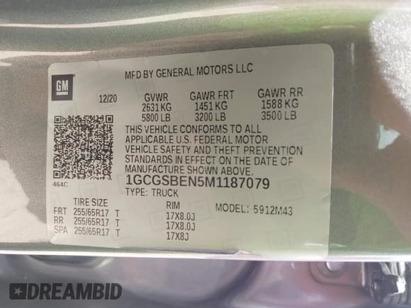 ✅ 2021 Chevrolet Colorado 2WD Work Truck • VIN: 1GCGSBEN5M1187079 • Lot: 42152738. Listed on IAAI with 50,743 mi. Free auction sales archive from the USA and detailed vehicle history report at DreamBid. Image 9.