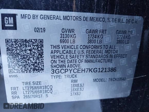 2019 Chevrolet Silverado 1500 Custom Trail Boss z VIN 3GCPYCEH7KG121386, wystawiony jako IAAI lot #41357405 z przebiegiem 100 355 mil mil oraz . Historia ofert i sprzedaży dostępna na DreamBid. Obrazek 9.