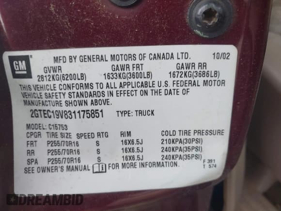 ✅ 2003 GMC Sierra 1500 SLE • VIN: 2GTEC19V831175851 • Лот: 41900251. Опубликован ранее на IAAI с пробегом 148 921 миль. Бесплатный доступ к архиву аукционных продаж из США и подробный отчёт об истории автомобиля на DreamBid. Изображение 9.