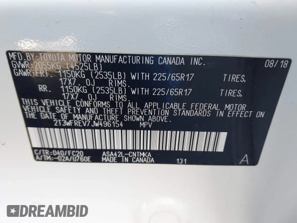 ✅ 2018 Toyota RAV4 XLE • VIN: 2T3WFREV7JW496154 • Lot: 43380383. Listed on IAAI with 216,596 mi. Free auction sales archive from the USA and detailed vehicle history report at DreamBid. Image 9.