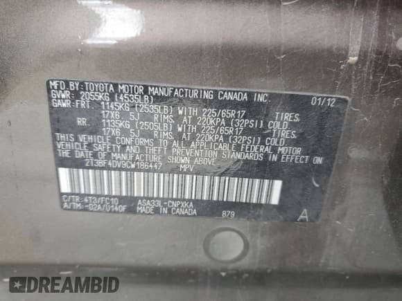 ✅ 2012 Toyota RAV4 • VIN: 2T3BF4DV9CW186447 • Лот: 84730575. Опубликован ранее на Copart с пробегом 134 958 миль. Бесплатный доступ к архиву аукционных продаж из США и подробный отчёт об истории автомобиля на DreamBid. Изображение 13.