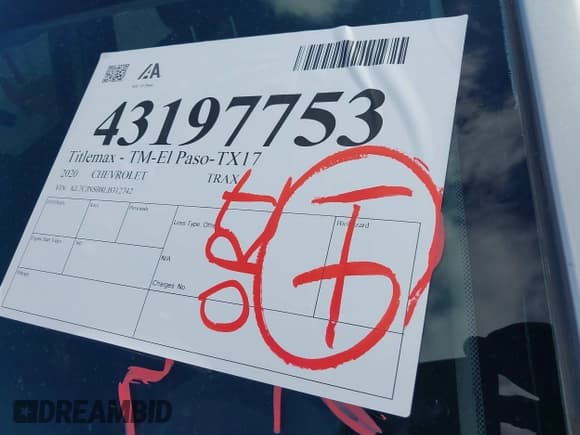 ✅ 2020 Chevrolet Trax LS • VIN: KL7CJNSB8LB312742 • Lot: 43197753. Listed on IAAI with 51,759 mi. Free auction sales archive from the USA and detailed vehicle history report at DreamBid. Image 7.