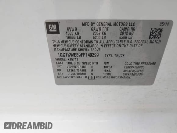 ✅ 2015 Chevrolet Silverado 2500HD LTZ • VIN: 1GC1KWE89FF149299 • Lot: 41565330. Listed on IAAI with 249,551 mi. Free auction sales archive from the USA and detailed vehicle history report at DreamBid. Image 9.