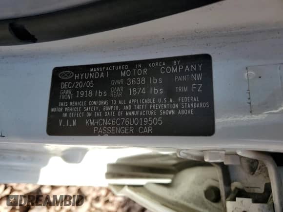 2006 Hyundai Accent GLS z VIN KMHCN46C76U019505, wystawiony jako Copart lot #55410014 z przebiegiem 261 119 mil mil oraz Szkoda całkowita • Salvage title. Historia ofert i sprzedaży dostępna na DreamBid. Obrazek 12.