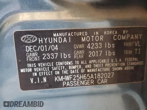 2005 Hyundai Sonata GL with VIN KMHWF25H65A182027, listed as a Copart auction lot 74610884 with 125,978 mi miles and Salvage title. Bid and sale history available at DreamBid. Image 12.