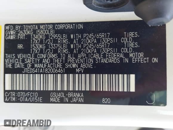 ✅ 2008 Toyota Highlander • VIN: JTEDS41A182006461 • Lot: 43198170. Listed on IAAI with 240,723 mi. Free auction sales archive from the USA and detailed vehicle history report at DreamBid. Image 9.