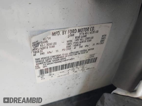 ✅ 2015 Ford Explorer • VIN: 1FM5K7B88FGB51451 • Lot: 43411343. Listed on IAAI with 85,197 mi. Free auction sales archive from the USA and detailed vehicle history report at DreamBid. Image 9.