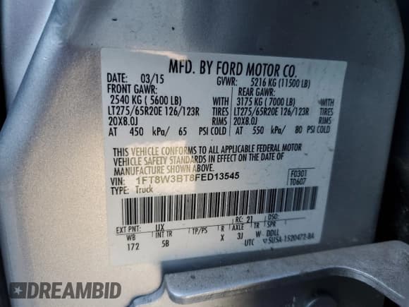 ✅ 2015 Ford F-350 King Ranch • VIN: 1FT8W3BT8FED13545 • Lot: 91466795. Wystawiony na Copart z przebiegiem 142 807 mil. Bezpłatny archiwum sprzedaży aukcyjnych z USA i szczegółowy raport historii pojazdu na DreamBid. Zdjęcie 12.