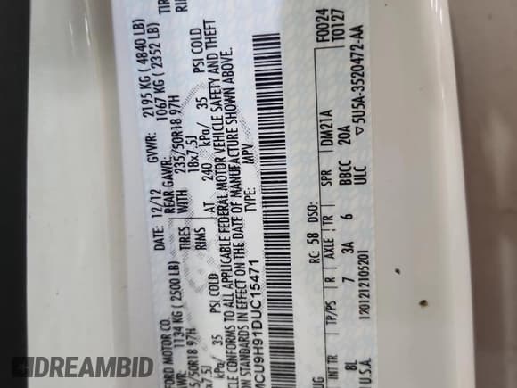 ✅ 2013 Ford Escape SEL • VIN: 1FMCU9H91DUC15471 • Лот: 80450785. Опубликован ранее на Copart с пробегом 164 446 миль. Бесплатный доступ к архиву аукционных продаж из США и подробный отчёт об истории автомобиля на DreamBid. Изображение 13.