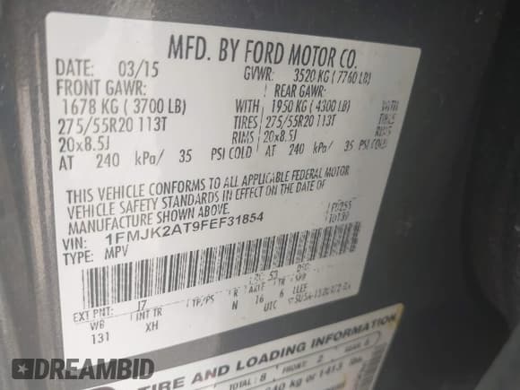 ✅ 2015 Ford Expedition Max Limited • VIN: 1FMJK2AT9FEF31854 • Lot: 42633725. Listed on IAAI with 147,081 mi. Free auction sales archive from the USA and detailed vehicle history report at DreamBid. Image 9.