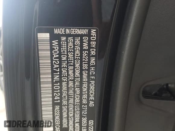 ✅ 2022 Porsche Panamera • VIN: WP0AJ2A71NL101241 • Lot: 90644135. Listed on Copart with 51,222 mi. Free auction sales archive from the USA and detailed vehicle history report at DreamBid. Image 14.