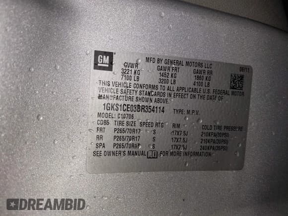 ✅ 2011 GMC Yukon SLT • VIN: 1GKS1CE03BR354114 • Lot: 43753581. Listed on IAAI with 228,656 mi. Free auction sales archive from the USA and detailed vehicle history report at DreamBid. Image 9.