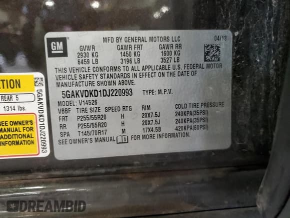 ✅ 2013 Buick Enclave Premium • VIN: 5GAKVDKD1DJ220993 • Лот: 71135615. Опубликован ранее на Copart с пробегом 168 457 миль. Бесплатный доступ к архиву аукционных продаж из США и подробный отчёт об истории автомобиля на DreamBid. Изображение 14.