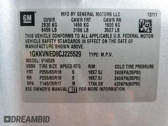 ✅ 2012 GMC Acadia SL • VIN: 1GKKVNED8CJ225529 • Lot: 66565855. Listed on Copart with 224,196 mi. Free auction sales archive from the USA and detailed vehicle history report at DreamBid. Image 14.