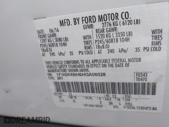 ✅ 2017 Ford Explorer • VIN: 1FM5K8BH6HGA06028 • Лот: 43272011. Опубликован ранее на IAAI с пробегом 103 308 миль. Бесплатный доступ к архиву аукционных продаж из США и подробный отчёт об истории автомобиля на DreamBid. Изображение 9.