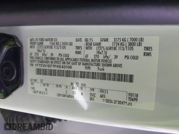 ✅ 2015 Ford F-150 XLT • VIN: 1FTEW1EF7FKE43105 • Lot: 43726698. Listed on IAAI with 149,652 mi. Free auction sales archive from the USA and detailed vehicle history report at DreamBid. Image 9.