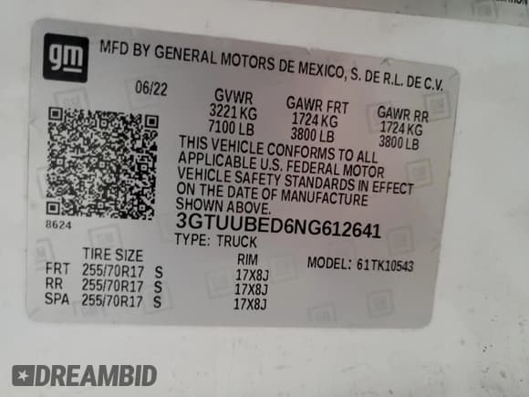 ✅ 2022 GMC Sierra 1500 SLE • VIN: 3GTUUBED6NG612641 • Лот: 53081395. Опубликован ранее на Copart с пробегом 53 230 миль. Бесплатный доступ к архиву аукционных продаж из США и подробный отчёт об истории автомобиля на DreamBid. Изображение 13.