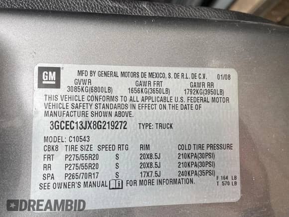 2008 Chevrolet Silverado 1500 1LT with VIN 3GCEC13JX8G219272, listed as a Copart auction lot 45336735 with 181,012 mi miles and Clean title. Bid and sale history available at DreamBid. Image 10.