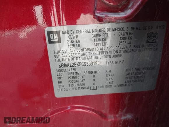 ✅ 2012 Chevrolet Captiva Sport LS • VIN: 3GNAL2EK5CS569190 • Lot: 42507997. Wystawiony na IAAI z przebiegiem 186 613 mil. Bezpłatny archiwum sprzedaży aukcyjnych z USA i szczegółowy raport historii pojazdu na DreamBid. Zdjęcie 9.