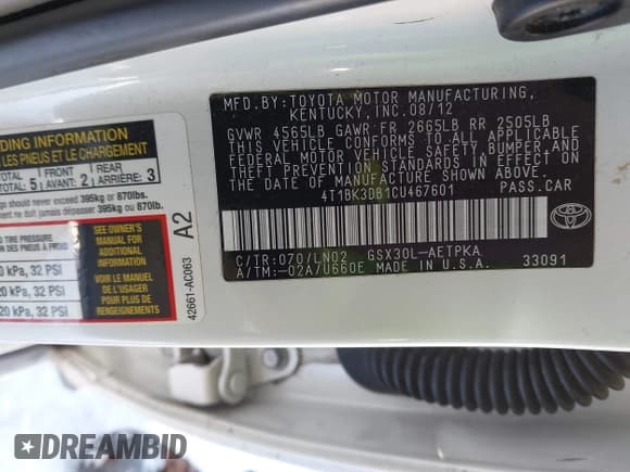 ✅ 2012 Toyota Avalon • VIN: 4T1BK3DB1CU467601 • Lot: 41309808. Wystawiony na IAAI z przebiegiem 227 894 mil. Bezpłatny archiwum sprzedaży aukcyjnych z USA i szczegółowy raport historii pojazdu na DreamBid. Zdjęcie 9.