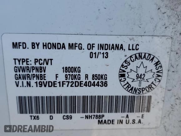 ✅ 2013 Acura ILX Technology • VIN: 19VDE1F72DE404436 • Lot: 86186215. Listed on Copart with 199,889 mi. Free auction sales archive from the USA and detailed vehicle history report at DreamBid. Image 13.