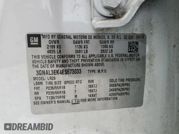 ✅ 2014 Chevrolet Captiva Sport LT • VIN: 3GNAL3EK4ES673033 • Lot: 44429085. Wystawiony na Copart z przebiegiem 145 299 mil. Bezpłatny archiwum sprzedaży aukcyjnych z USA i szczegółowy raport historii pojazdu na DreamBid. Zdjęcie 15.