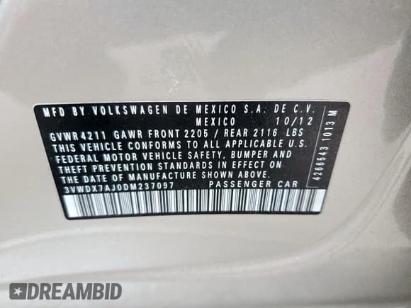 ✅ 2013 Volkswagen Jetta SE • VIN: 3VWDX7AJ0DM237097 • Лот: 89715025. Опубликован ранее на Copart с пробегом 138 091 миль. Бесплатный доступ к архиву аукционных продаж из США и подробный отчёт об истории автомобиля на DreamBid. Изображение 12.