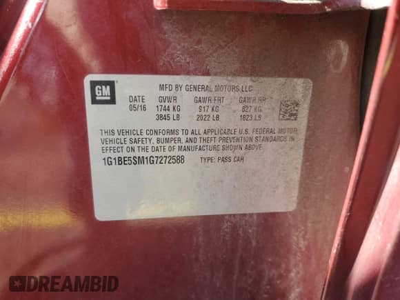 2016 Chevrolet Cruze LT с VIN 1G1BE5SM1G7272588, выставлен на аукционе Copart как лот 85900715 с пробегом 34 226 миль миль и Чистый • Clean title. История ставок и продаж доступна на DreamBid. Изображение 13.