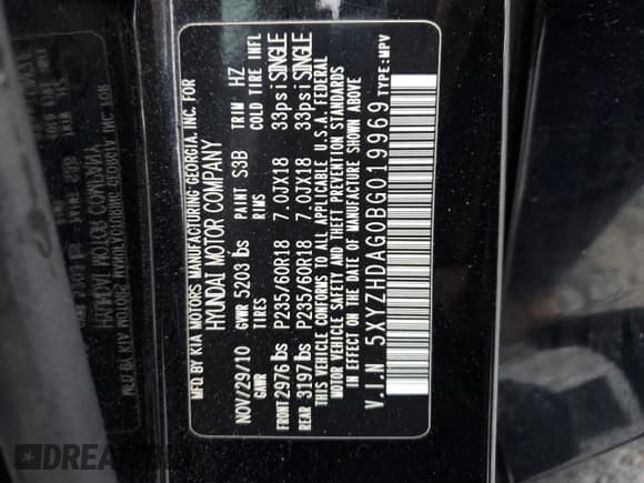 ✅ 2011 Hyundai Santa Fe Limited • VIN: 5XYZHDAG0BG019969 • Lot: 87366814. Listed on Copart with 222,911 mi. Free auction sales archive from the USA and detailed vehicle history report at DreamBid. Image 15.