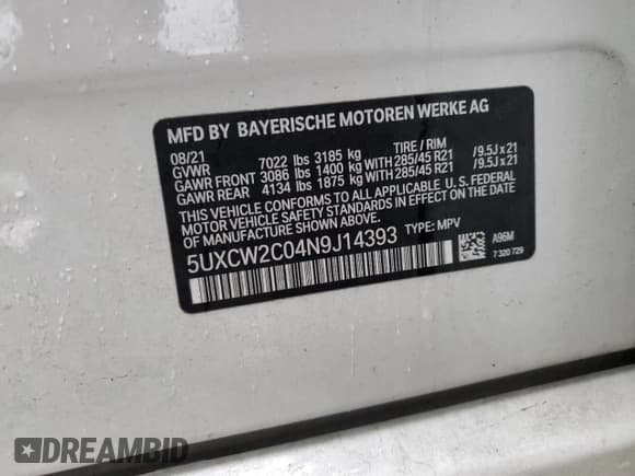 ✅ 2022 BMW X7 xDrive40i • VIN: 5UXCW2C04N9J14393 • Lot: 90445275. Listed on Copart with 86,111 mi. Free auction sales archive from the USA and detailed vehicle history report at DreamBid. Image 13.