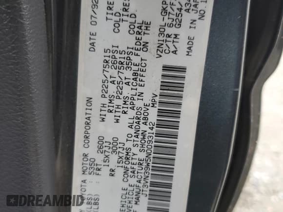 ✅ 1992 Toyota 4Runner • VIN: JT3VN39W5N0093142 • Lot: 86436734. Listed on Copart with 214,008 mi. Free auction sales archive from the USA and detailed vehicle history report at DreamBid. Image 13.