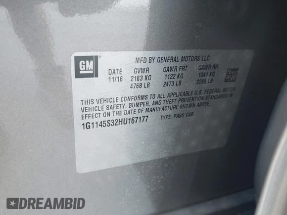 ✅ 2017 Chevrolet Impala Premier • VIN: 1G1145S32HU167177 • Lot: 42729786. Listed on IAAI with 176,142 mi. Free auction sales archive from the USA and detailed vehicle history report at DreamBid. Image 9.