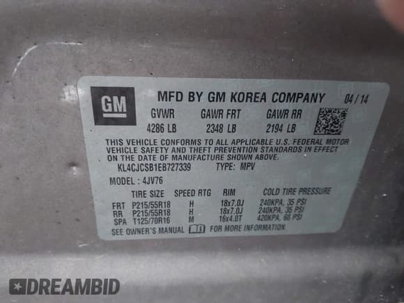 ✅ 2014 Buick Encore Leather • VIN: KL4CJCSB1EB727339 • Lot: 43550797. Listed on IAAI with 115,425 mi. Free auction sales archive from the USA and detailed vehicle history report at DreamBid. Image 9.