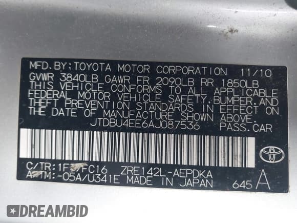 ✅ 2010 Toyota Corolla LE • VIN: JTDBU4EE6AJ087536 • Лот: 43659315. Опубликован ранее на IAAI с пробегом 147 067 миль. Бесплатный доступ к архиву аукционных продаж из США и подробный отчёт об истории автомобиля на DreamBid. Изображение 9.